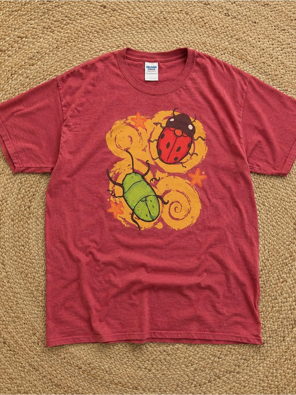 Gildan Kids' Red T-Shirt with Red and Green Beetle Graphic
